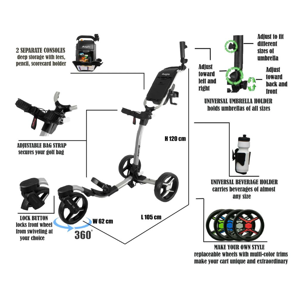 Axglo V3 Three Wheel Golf Trolley